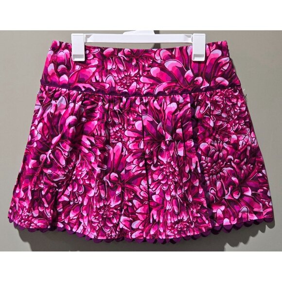 Kika Vargas Pink Mum Floral Print Scallop Edge Faux Wrap Mini Skirt - Picture 2 of 8